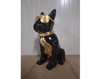 Beeld Franse Bulldog Zit Bril 40cm Goud Zwart - foto 1