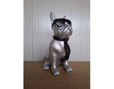 Beeld Franse Bulldog Zit Bril 40cm Zilver - foto 1